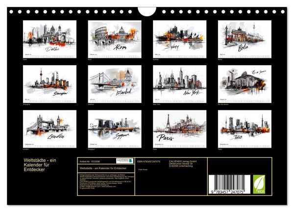 Produktbild: Weltst&auml;dte - ein Kalender f&uuml;r Entdecker (Wandkalender 2026 DIN A4 quer), CALVENDO Monatskalender
