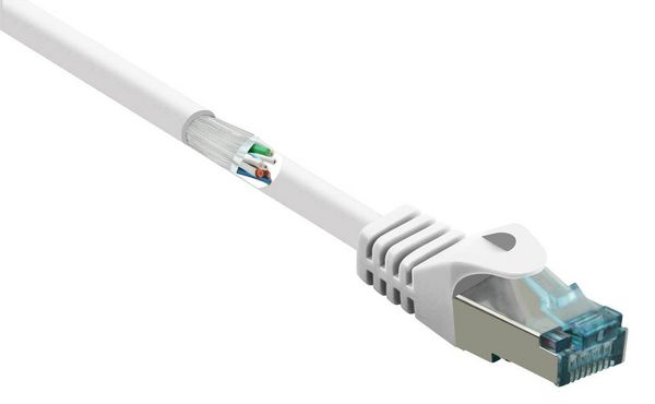 Produktbild: Renkforce RF-5044036 RJ45 Patchkabel CAT 6a S/FTP 5.00 m Wei&szlig; mit Rastnasenschutz, Flammwidrig 1 St.