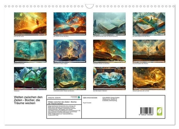 Produktbild: Welten zwischen den Zeilen - B&uuml;cher, die Tr&auml;ume wecken (Wandkalender 2027 DIN A3 quer), CALVENDO Monatskalender