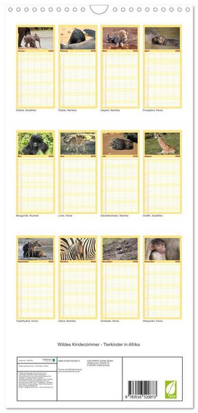 Produktbild: Familienplaner 2026 - Wildes Kinderzimmer - Tierkinder in Afrika mit 5 Spalten (Wandkalender, 21 x 45 cm) CALVENDO