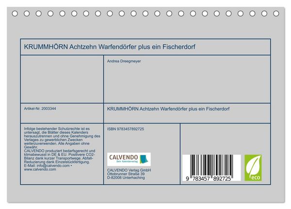 Produktbild: KRUMMH&Ouml;RN Achtzehn Warfend&ouml;rfer plus ein Fischerdorf (Tischkalender 2026 DIN A5 quer), CALVENDO Monatskalender