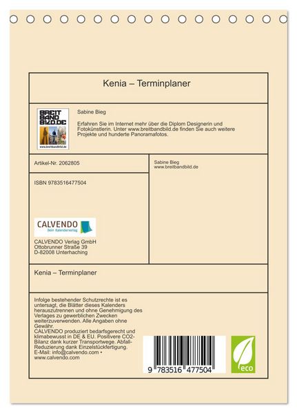 Produktbild: Kenia &ndash; Terminplaner (Tischkalender 2026 DIN A5 hoch), CALVENDO Monatskalender