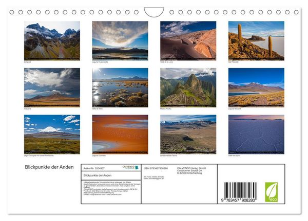 Produktbild: Blickpunkte der Anden (Wandkalender 2026 DIN A4 quer), CALVENDO Monatskalender