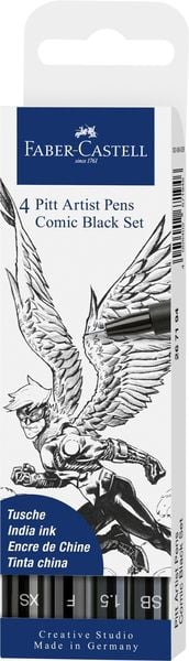 Faber-Castell Tuschestifte Pitt Artist Pens Comic schwarz, 4er Etui