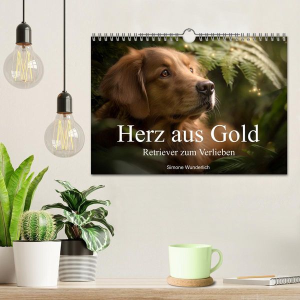 Produktbild: Herz aus Gold - Retriever zum Verlieben (Wandkalender 2026 DIN A4 quer), CALVENDO Monatskalender