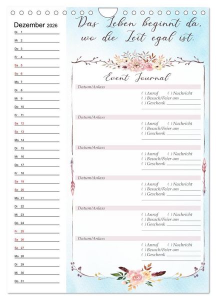 Produktbild: Geburtstagsplaner Boho Blau - F&uuml;r Termine, Geschenke, Eventdetails & mehr (Wandkalender 2026 DIN A4 hoch), CALVENDO Monatskalender
