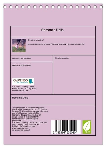 Produktbild: Romantic Dolls (Desk Calendar 2026 DIN A5 portrait), CALVENDO 12 Month DeskCalendar