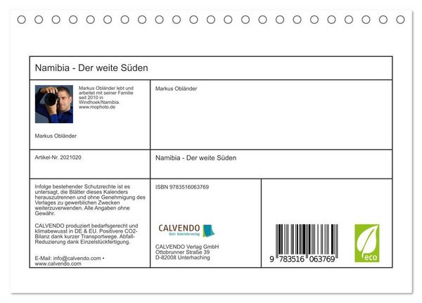 Produktbild: Namibia - Der weite S&uuml;den (Tischkalender 2026 DIN A5 quer), CALVENDO Monatskalender