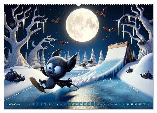 Produktbild: Fl&uuml;gel der Nacht: Abenteuer der kleinen Vampire (hochwertiger Premium Wandkalender 2026 DIN A2 quer), Kunstdruck in Hochglanz