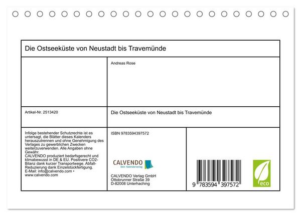 Produktbild: Die Ostseek&uuml;ste von Neustadt bis Travem&uuml;nde (Tischkalender 2027 DIN A5 quer), CALVENDO Monatskalender