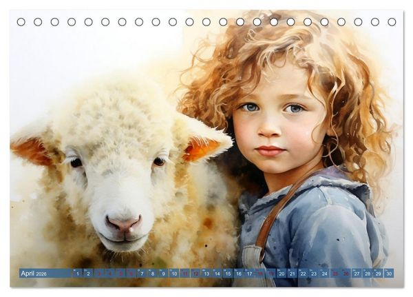 Produktbild: Kinder und Tiere (Tischkalender 2026 DIN A5 quer), CALVENDO Monatskalender
