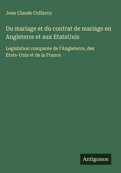 Produktbild: Du mariage et du contrat de mariage en Angleterre et aux EtatsUnis