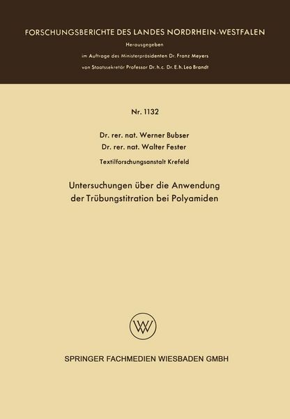 Produktbild: Untersuchungen &uuml;ber die Anwendung der Tr&uuml;bungstitration bei Polyamiden