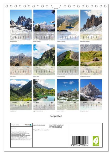 Produktbild: Bergwelten (Wandkalender 2026 DIN A4 hoch), CALVENDO Monatskalender