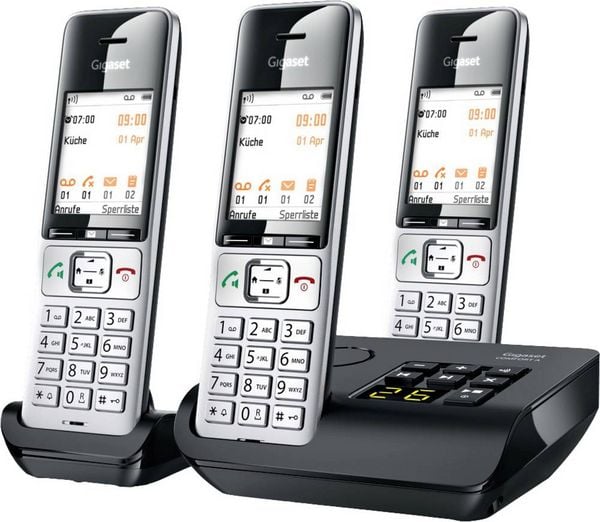 Produktbild: Gigaset COMFORT 500A trio DECT, GAP Schnurloses Telefon analog Babyphone, Freisprechen, f&uuml;r H&ouml;rger&auml;te kompatibel, Headsetanschluss, inkl. Mobiltei