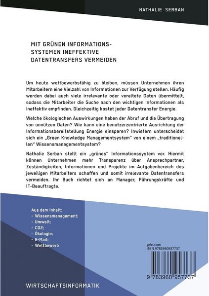 Produktbild: Mit gr&uuml;nen Informationssystemen ineffektive Datentransfers vermeiden. Ein Ansatz zur Nachhaltigkeit in Unternehmen