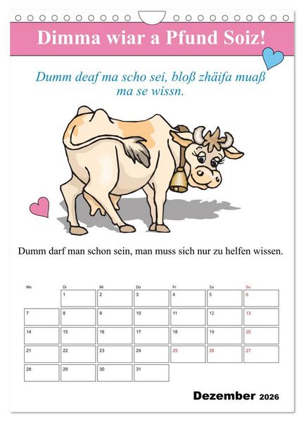 Produktbild: So a Schmarrn! Bairische Mundart (Wandkalender 2026 DIN A4 hoch), CALVENDO Monatskalender