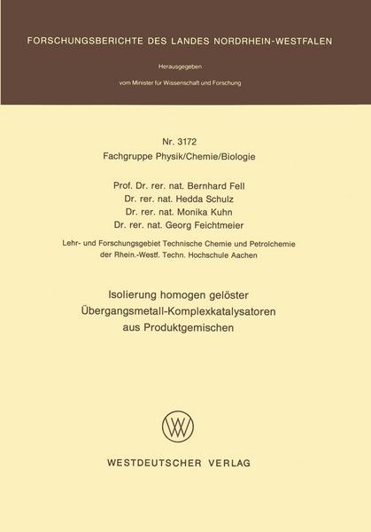 Produktbild: Isolierung homogen gel&ouml;ster &Uuml;bergangsmetall-Komplexkatalysatoren aus Produktgemischen