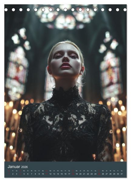 Produktbild: Gothic Girls - d&uuml;stere Frauen in schwarzer Gothic-Kleidung (Tischkalender 2026 DIN A5 hoch), CALVENDO Monatskalender