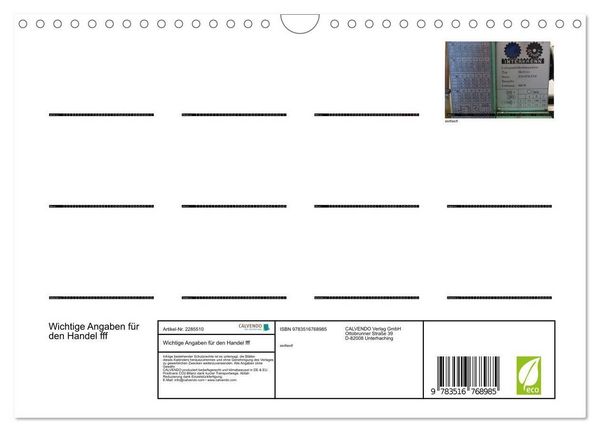 Produktbild: Wichtige Angaben f&uuml;r den Handel fff (Wandkalender 2027 DIN A4 quer), CALVENDO Monatskalender