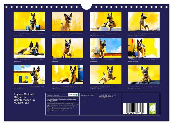 Produktbild: Loyaler Malinois. Belgische Sch&auml;ferhunde im Aquarell-Stil (Wandkalender 2026 DIN A4 quer), CALVENDO Monatskalender