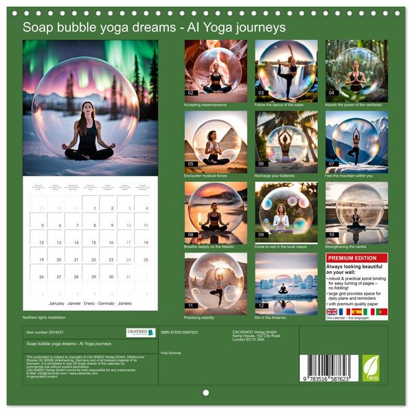 Produktbild: Soap bubble yoga dreams - AI Yoga journeys (Wall Calendar 2026 12 &times; 12 Inch) CALVENDO 12 Month Wall Calendar