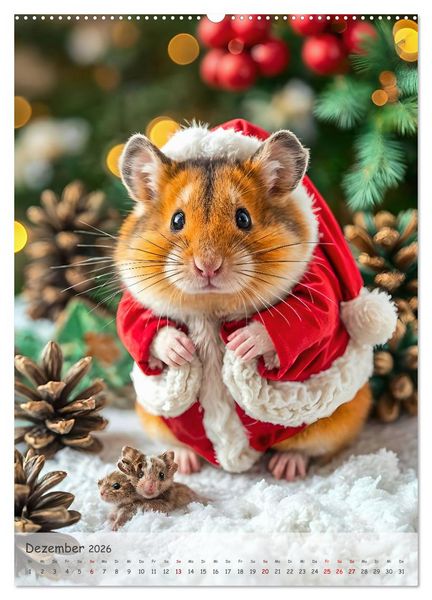Produktbild: Hamster im Feiertagsfieber - Ein Jahr voller Flausch und Freude (hochwertiger Premium Wandkalender 2026 DIN A2 hoch), Kunstdruck in Hochglanz