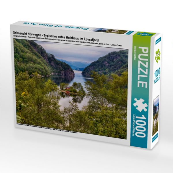 Sehnsucht Norwegen - Typisches rotes Holzhaus im Lovrafjord (Puzzle)
