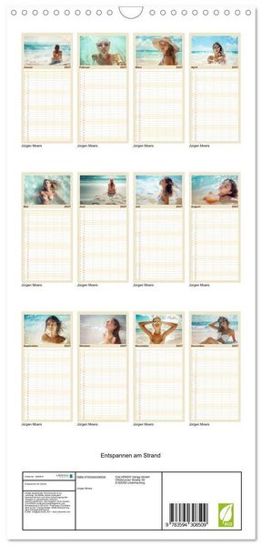 Produktbild: Familienplaner 2027 - Entspannen am Strand mit 5 Spalten (Wandkalender, 21 x 45 cm) CALVENDO