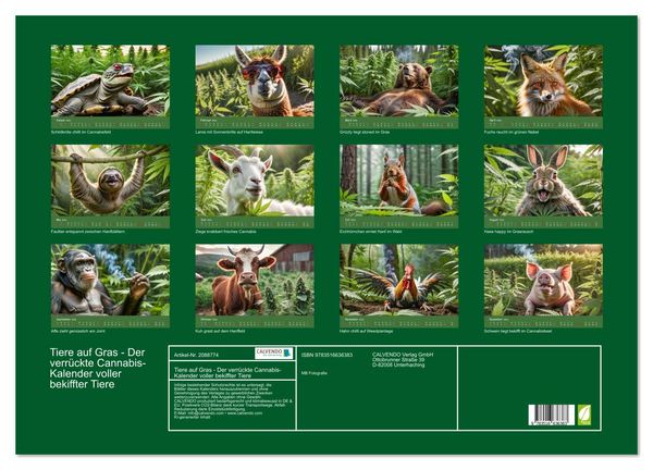 Produktbild: Tiere auf Gras - Der verr&uuml;ckte Cannabis-Kalender voller bekiffter Tiere (Wandkalender 2026 DIN A2 quer), CALVENDO Monatskalender