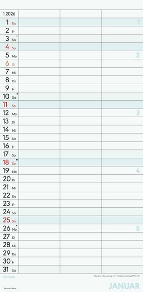 Planer für zwei 2026 mit 3 Spalten - Familien-Timer 22x45 cm - Offset-Papier - mit Ferienterminen - Wand-Planer - Familienkalender - Alpha Edition