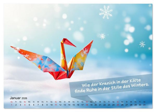 Produktbild: Origami Kalender der Achtsamkeit - Achtsamkeitskalender (Wandkalender 2026 DIN A2 quer), CALVENDO Monatskalender