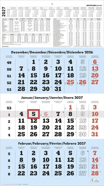 Produktbild: 3-Monatskalender blau 2027