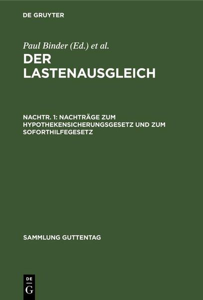 Produktbild: Nachtr&auml;ge zum Hypothekensicherungsgesetz und zum Soforthilfegesetz