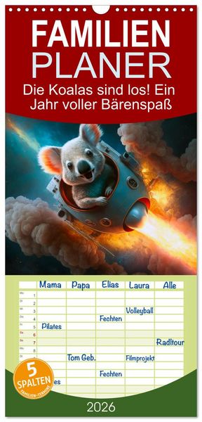 Produktbild: Familienplaner 2026 - Die Koalas sind los! Ein Jahr voller B&auml;renspa&szlig; mit 5 Spalten (Wandkalender, 21 x 45 cm) CALVENDO