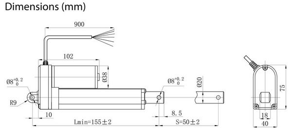 Produktbild: TRU COMPONENTS Elektrozylinder TC12-50-500P TC-13492764 Hubl&auml;nge 50 mm Schubkraft 500 N 12 V/DC 1 St.