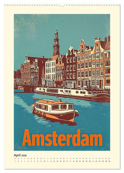 Produktbild: Metropolen Retro-Kalender (hochwertiger Premium Wandkalender 2026 DIN A2 hoch), Kunstdruck in Hochglanz