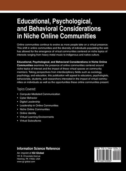 Produktbild: Educational, Psychological, and Behavioral Considerations in Niche Online Communities