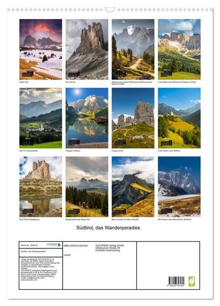 Produktbild: S&uuml;dtirol, das Wanderparadies (Wandkalender 2026 DIN A2 hoch), CALVENDO Monatskalender