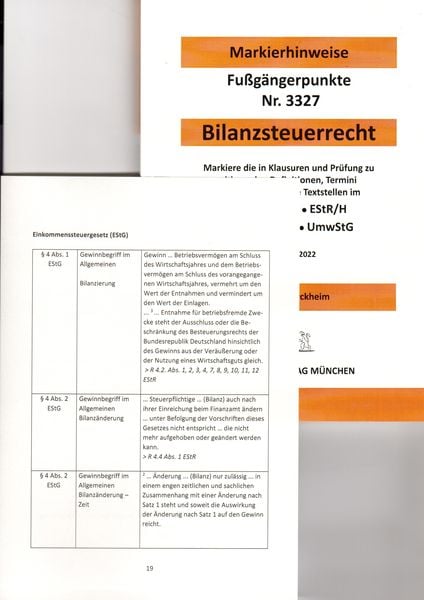 BILANZSTEUERRECHT Dürckheim-Markierhinweise/Fußgängerpunkte für das Steuerberaterexamen: Dürckheim'sche Markierhinweise