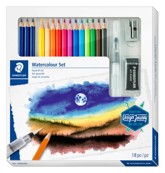 Produktbild: STAEDTLER Mixed Set Aquarell 3 Bleistifte, 12 Farbstifte, 1 Wasserpinsel, 1 Radierer und 1 Metallspitzer