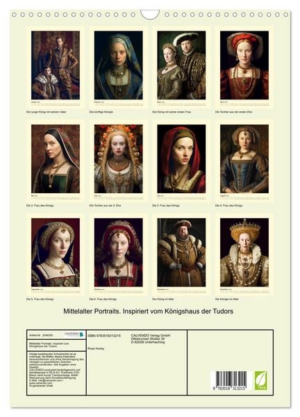 Produktbild: Mittelalter Portraits. Inspiriert vom K&ouml;nigshaus der Tudors (Wandkalender 2026 DIN A3 hoch), CALVENDO Monatskalender