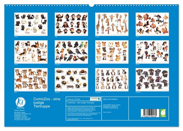 Produktbild: ComicZoo - eine lustige Tiertruppe (hochwertiger Premium Wandkalender 2026 DIN A2 quer), Kunstdruck in Hochglanz