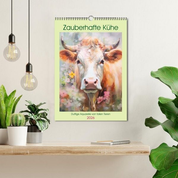Produktbild: Zauberhafte K&uuml;he. Duftige Aquarelle von tollen Tieren (Wandkalender 2026 DIN A3 hoch), CALVENDO Monatskalender