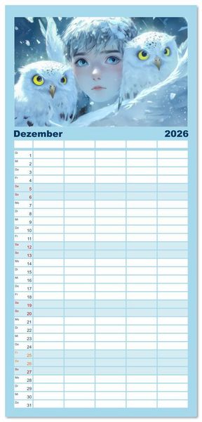 Produktbild: Familienplaner 2026 - Winterliche Fantasie Anim&eacute; mit 5 Spalten (Wandkalender, 21 x 45 cm) CALVENDO