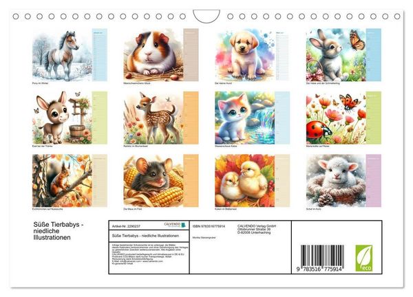 Produktbild: S&uuml;&szlig;e Tierbabys - niedliche Illustrationen (Wandkalender 2027 DIN A4 quer), CALVENDO Monatskalender