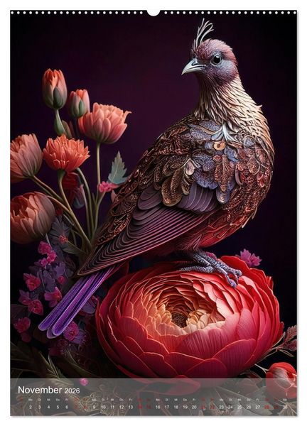 Produktbild: Exotische Harmonie - Paradiesv&ouml;gel und Blumenpracht (hochwertiger Premium Wandkalender 2026 DIN A2 hoch), Kunstdruck in Hochglanz