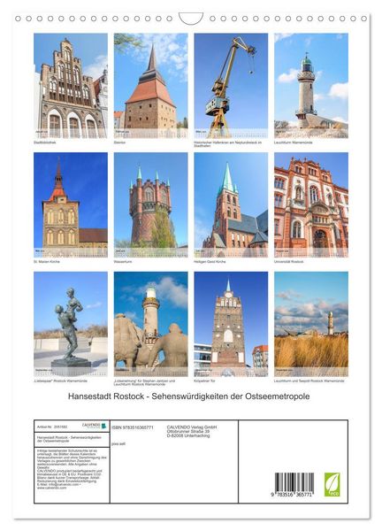 Produktbild: Hansestadt Rostock - Sehensw&uuml;rdigkeiten der Ostseemetropole (Wandkalender 2026 DIN A3 hoch), CALVENDO Monatskalender