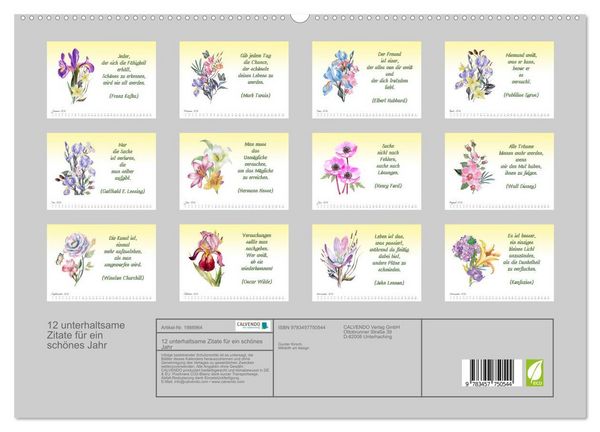 Produktbild: 12 unterhaltsame Zitate f&uuml;r ein sch&ouml;nes Jahr (hochwertiger Premium Wandkalender 2026 DIN A2 quer), Kunstdruck in Hochglanz