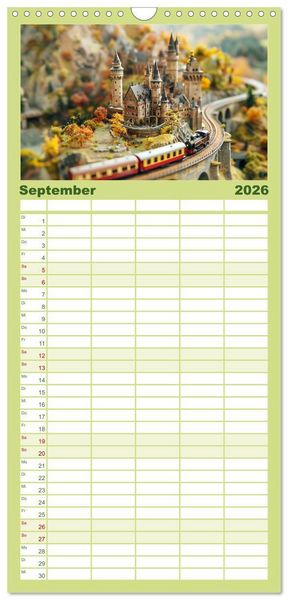Produktbild: Familienplaner 2026 - Miniaturwelt Eisenbahn - Zug um Zug ins Abenteuer mit 5 Spalten (Wandkalender, 21 x 45 cm) CALVENDO